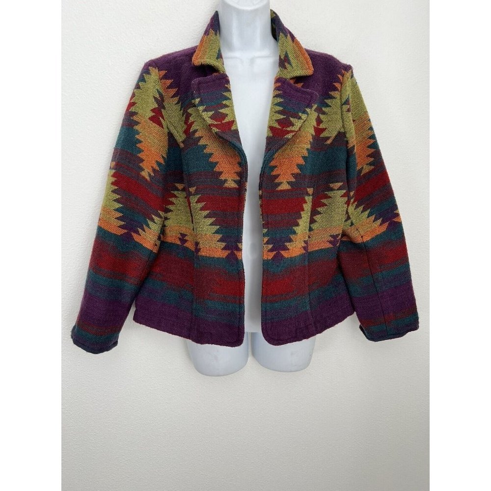 Coldwater Creek Jacket Southwest Aztec Sz Petite Medium PM Purple Blue Orange